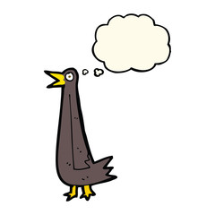 funny cartoon bird with thought bubble