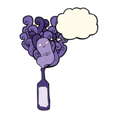 cartoon ghost in bottle with thought bubble