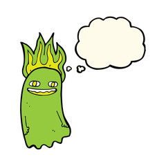 funny cartoon ghost with thought bubble