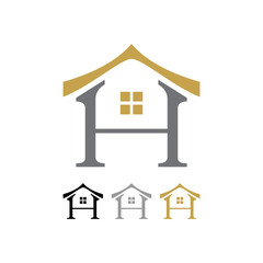 Letter H Initial Oriental House Shape Logo Design