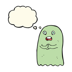 funny cartoon ghost with thought bubble