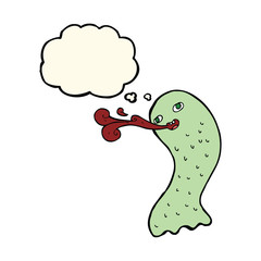 funny cartoon ghost with thought bubble