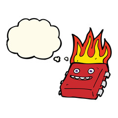 cartoon red hot computer chip with thought bubble