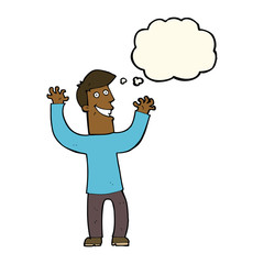 cartoon excited man with thought bubble
