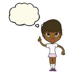 cartoon girl with idea with thought bubble