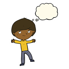 cartoon excited boy with thought bubble
