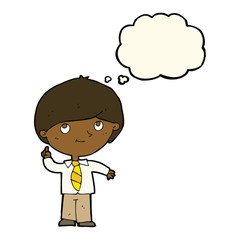 cartoon boy with idea with thought bubble