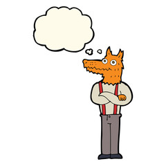 cartoon funny fox with thought bubble