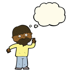 Fototapeta premium cartoon man giving peace sign with thought bubble
