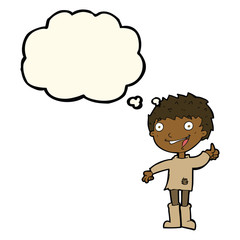 cartoon excited boy with thought bubble