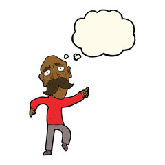 cartoon sad old man pointing with thought bubble