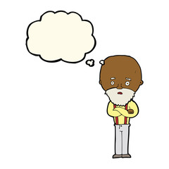 cartoon worried old man with thought bubble