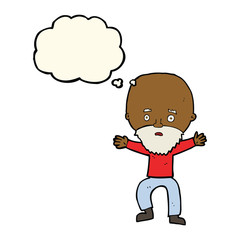 cartoon panicking old man with thought bubble