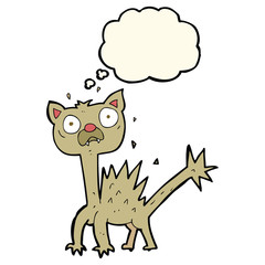 cartoon scared cat with thought bubble