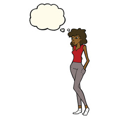 cartoon pretty woman  with thought bubble