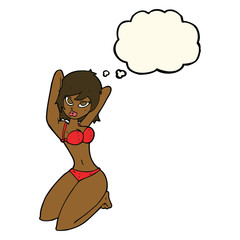 cartoon sexy woman posing with thought bubble