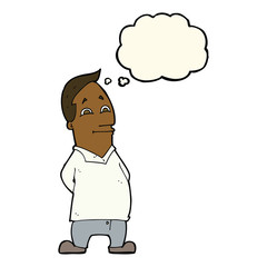 cartoon friendly man with thought bubble