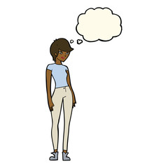 cartoon modern attractive woman with thought bubble