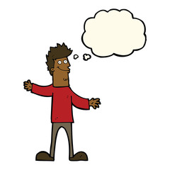cartoon happy man with thought bubble