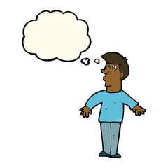cartoon surprised man with thought bubble