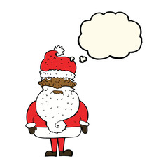 cartoon santa claus with thought bubble