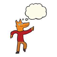 cartoon fox man with thought bubble