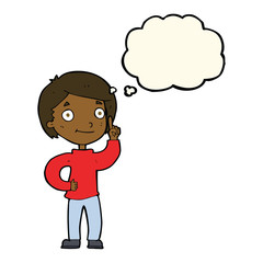 cartoon boy with idea with thought bubble