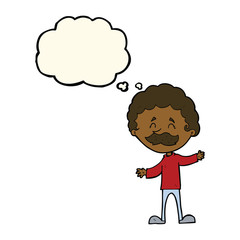 cartoon happy man with mustache with thought bubble