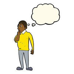 cartoon curious man with thought bubble