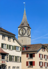 Fototapeta na wymiar Tower of the St. Peter Church in Zurich