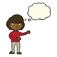 cartoon happy person with thought bubble