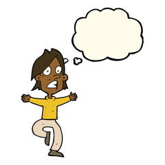 cartoon panicking man with thought bubble