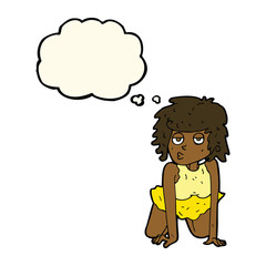 cartoon woman doing pin-up pose with thought bubble