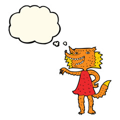 cartoon fox girl with thought bubble