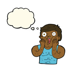 cartoon shocked gym man with thought bubble