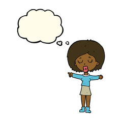 cartoon pointing woman with thought bubble