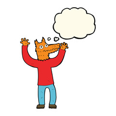 cartoon fox man with thought bubble