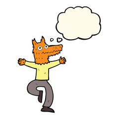cartoon fox man with thought bubble