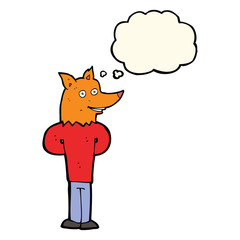 cartoon fox man with thought bubble