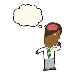 Obraz premium cartoon businessman with huge brain with thought bubble