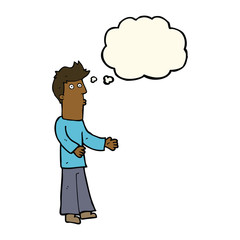 cartoon man explaining with thought bubble