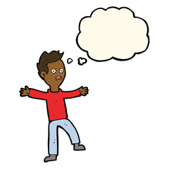 Fototapeta premium cartoon startled boy with thought bubble