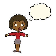 cartoon shocked woman with thought bubble