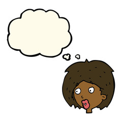 cartoon woman looking with thought bubble