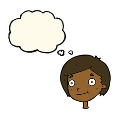 cartoon happy boy with thought bubble