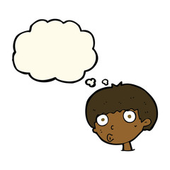 cartoon surprised boy with thought bubble