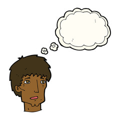 cartoon worried man with thought bubble