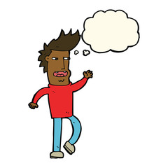 cartoon loudmouth man with thought bubble