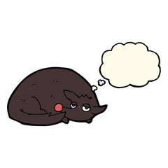 cartoon curled up dog with thought bubble