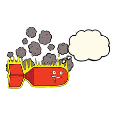 cartoon falling bomb with thought bubble